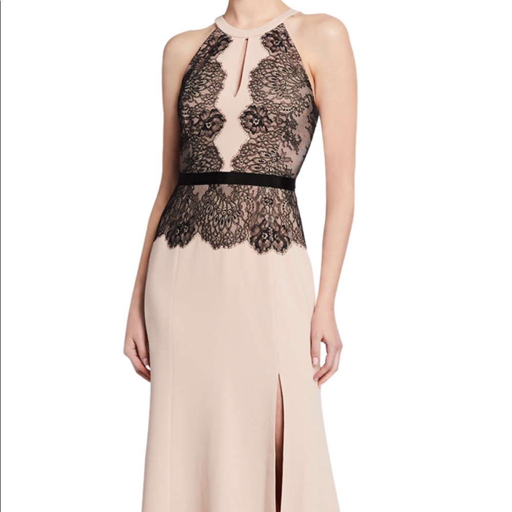 BCBG MaxAzria Lace Contrast Halter Gown Sz 0/2 WOW